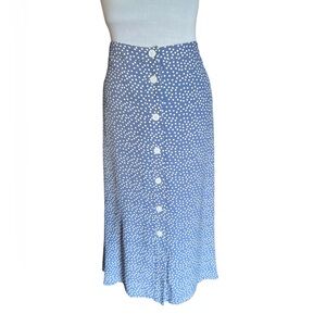 GAP Blue With White Polka Dot Button Front Midi Skirt, Size 12